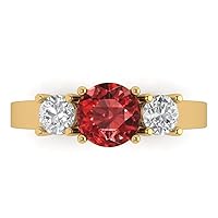 1.6 Brilliant Round Cut Solitaire 3 stone Natural Red Garnet Statement Anniversary Promise Engagement ring 18K Yellow Gold