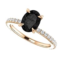 Love Band 1 CT Under Halo Oval Black Diamond Engagement Ring 14k Rose Gold, Invisible Oval Black Moissanite Ring, Surprise Halo Oval Black Onyx Ring, Fancy Ring For Her