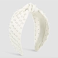 Pearl Knotted Women Headband Leather White Beaded Luxury Pearly Hair Band Summer Fashion Wide Head Band Non Slip Knot Hair Accessories for Women Girls