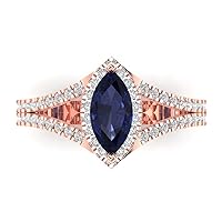 Clara Pucci 1.14ct Marquise Cut Solitaire accent split shank Halo Blue Sapphire Designer Wedding Anniversary Bridal Ring 14k Rose Gold