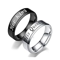 Her King His Queen Stainless Steel Couples Engagement Ring Wedding Promise Rings?Valentine's Day Present