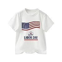 First Birthday Tee Shirt Boy Text Print T Shirts American Flag Shirt Kids Independence Day Patriotic Boys Blank Tops