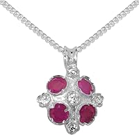 18k White Gold Natural Diamond & Ruby Womens Vintage Pendant & Chain - Choice of Chain lengths