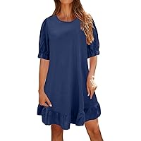 Summer Short Sleeve Dresses for Women 2024 Casual Swing Sundress T Shirt Dress Boho Loose Fit Cotton Linen Dress