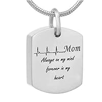 misyou Square Tag Jewelry Mom Cremation Jewelry Electrocardiogram Always in My Heart Memorial Necklace Ashes Keepsake Pendant