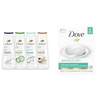 Dove Body Wash Collection with MicroMoisture and Beauty Bar with Moisturizing Cream for Sensitive Skin, 4 Count 20 oz and 3.75 Ounce (Pack of 8)