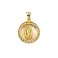 The World Jewelry Center 14k REAL Tri Color Gold CZ Guadalupe Medal Charm Pendant (Size : 22 x 16 mm)