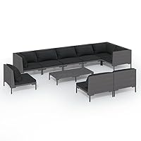 vidaXL Patio Lounge Set with Cushions | 10 Piece Outdoor Comfort | Weather-Resistant Half-Round Poly Rattan Furniture | Dark Gray Lounge Set.
