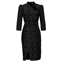 Womens Embossed Jacquard Buttons Dress