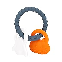 Eoopoon Silicone Teething Ring Toy, Halloween Baby Teether Toys with Rattles Pumpkin and Ghost, Sensory Chew Toys for Babies 0-6-12 Months to Soothe Sore Gums,Dark Grey