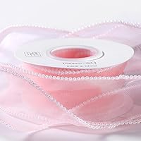 BBJ WRAPS Pearl Fishtail Chiffon Gift Ribbons Luxury Organza Wired Ribbon for Flower Bouquet Packaging, Craft Wrapping Valentine's Day Wedding Birthday Bouquet Garland, 1.6 (W) Inch x 5 Yards (Pink)