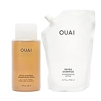 OUAI Detox Shampoo + Refill - Clarifying Shampoo for Build Up, Oil, Product & Hard Water - Apple Cider Vinegar & Keratin for Clean, Refreshed Hair - Sulfate Free Hair Care (2 Count, 10 Oz/32 Oz)