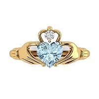 Clara Pucci 1.52ct Heart Cut Irish Celtic Claddagh Solitaire Natural Sky Blue Topaz gemstone designer Modern Ring 14k Yellow Gold