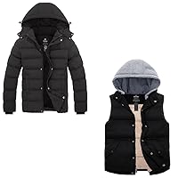 wantdo Men's Cotton Jacket Winter Coat Hooded Outdoor Outwear Dark Gray, Large Men's Winter Vests Outwear Quilted Puffer Vests Warm Winter Coats Black L