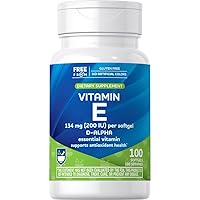 Rite Aid Natural Vitamin E Softgels 134 mg, 100 Count, Antioxidant and Immune Support, Healthy Brain Function