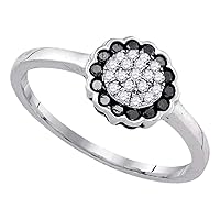 The Diamond Deal Sterling Silver Womens Round Black Color Enhanced Diamond Flower Cluster Ring 1/4 Cttw