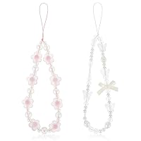 2 Pack Beaded Phone Charms Strap Colorful Acrylic Butterfly Lanyard for Phone Imitation Pearl Beaded Phone Charm Wrist Strap Mobile Phone Chain Anti-Lost Beaded Phone Bracelet Lanyard for Women