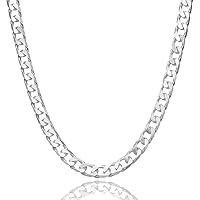 5mm thick solid sterling silver 925 Italian flat diamond cut Cuban curb cable link chain necklace chocker with lobster claw clasp - inch 14