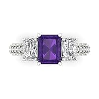 Clara Pucci 4.36 ct Emerald Round Cut Solitaire 3 stone Accent Natural Purple Amethyst Anniversary Promise Bridal ring 18K White Gold