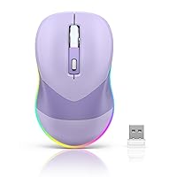 PEIOUS Wireless Mouse, Jiggler Mouse for Laptop - LED Mouse Rechargeable Computer Mice Mouse Mover Undetectable Random Movement with On/Off Button Keeps Computer Awake - Light Purple