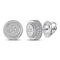 The Diamond Deal Sterling Silver Mens Round Diamond Disc Circle Earrings .02 Cttw