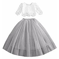 2Bunnies Girl Floral Scallop Lace Tulle Pearl Button Boho Bohemian Flower Girl Dress 2 Piece Outfit Set