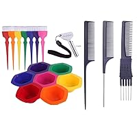 PERFEHAIR 7 Color Hair Dye Brushes and Bowls & Teasing Combs set-3-Pack