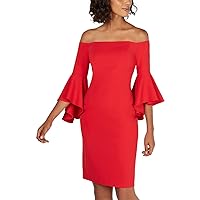 Calvin Klein Womens Off-The-Shoulder Mini Sheath Dress Red 8