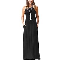 GRECERELLE Women's Black Maxi Dresses Sleeveless A-line Casual Sundress with Pockets