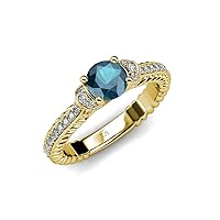 London Blue Topaz & Natural Diamond 1 3/8 ctw Bubble Cable Women Engagement Ring 18K Gold