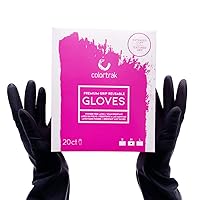 Colortrak Reusable Powder Free Latex Gloves, 20 Count, Multi-Use, Lightweight Latex, Textured Finish, Black Color Hides Stains, Reusable to Reduce Waste, Medium