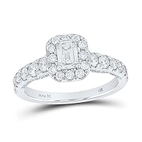 The Diamond Deal 14kt White Gold Emerald Diamond Halo Bridal Wedding Engagement Ring 1-1/2 Cttw