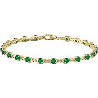 14k Yellow Gold Round 3.5mm Lab Created Emerald 7 1/4 Inch Polished Lab grown Emerald Line Bracelet Jewelry Gifts for Women