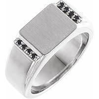925 Sterling Silver Black Diamond Polished 0.1 Carat Black Diamond Mens Signet Ring Size 10 Jewelry for Men