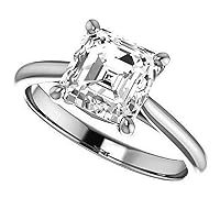 10K Solid White Gold Handmade Engagement Ring, 2.00 CT Asscher Cut Moissanite Solitaire Ring Diamond Wedding Ring for Women/Her, Anniversary Perfect Gifts, VVS1 Colorless