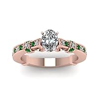 Choose Your Gemstone Tilted Band Ring Rose Gold Plated Oval Shape Side Stone Engagement Rings Affordable for Your Girlfriend, Wife, Partner Wedding US Size 4 to 12
