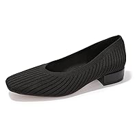 FUNKYMONEKY Women's Knit Chunky Low Heel Pumps Comfort Round Closed Toe Casual Dress Shoes