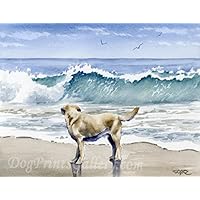 Labrador Retriever at the Beach Watercolor Art Print by Artist DJ Rogers