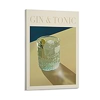 GEBSKI GIN TONIC Art Bar Wall Decoration Posters Restaurant Home Decoration Posters Canvas Painting Wall Art Poster for Bedroom Living Room Decor 16x24inch(40x60cm) Frame-style