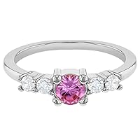In Season Jewelry Rhodium Plated Small Clear & Pink Cubic Zirconia Solitaire Ring for Little Girls - Delicate Small Ring Embellished with Stunning Clear and Pink Cubic Zirconia