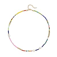Wellike Colorful Beaded Necklace for Women Freshwater Beaded Pearl Choker Necklace Evil Eye Pearl Necklaces for Teen Girls Stainless Steel 18K Gold Plated Necklace Y2K Trendy Pearl Necklace Women