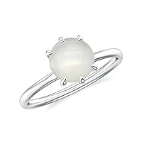 Natural Moonstone Round Solitaire Ring for Women in Sterling Silver / 14K Solid Gold/Platinum