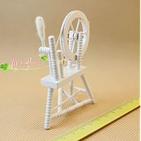 AirAds Dollhouse Accessories 1:12 Scale Dollhouse Miniatures Wooden Spindle Spinning Wheel Handloom Machine (D. White)