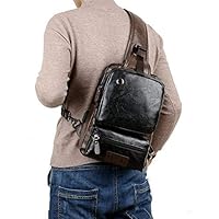 Small Black Sling Crossbody Backpack Shoulder Bag for Men Women Vintage PU Leather Sling Backpack Cycling