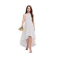 Junior Bridesmaid Dress for Teen Girls, Flower Girl Dresses Empire Halter Asymmetrical Chiffon with Pleated