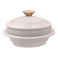 Cast Aluminum Pot with Lid, 9.5 in Non-Stick Casserole Dish Korean Stone Bowl Induction Compatible, White