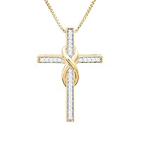 Diamond Cross Necklace in Sterling Silver, 14kt Yellow or Rose Gold Plate, or 2-Tone Silver and 14k Gold Plate - 18 Inch Box Chain