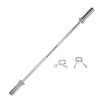 Threaded Chrome Barbell Bar 1-2 Inch Barbell Diameter with Ring Collars Long Olympic Barbell Weightlifting Barbell for Bicep, Tricep and Weight Lifting Exercises
