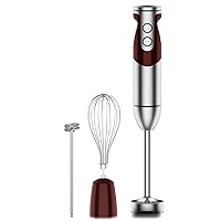 3- in-1 Immersion Hand blender, Powerful MOTOR & Stainless Steel Stick Blender, 4 Sharpe Blades with Whisk, Milk Frother Attachments