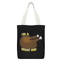Funny Chicken Breast Man Cute Canvas Tote Bag with Interior Pocket Shopping Cloth Bags Beach Grocery Handbag